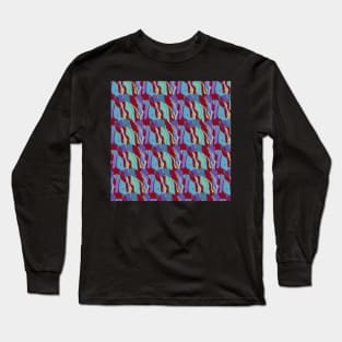 Contemporary Retro Abstract Burgundy Surface Pattern - Hall of Mirrors Long Sleeve T-Shirt